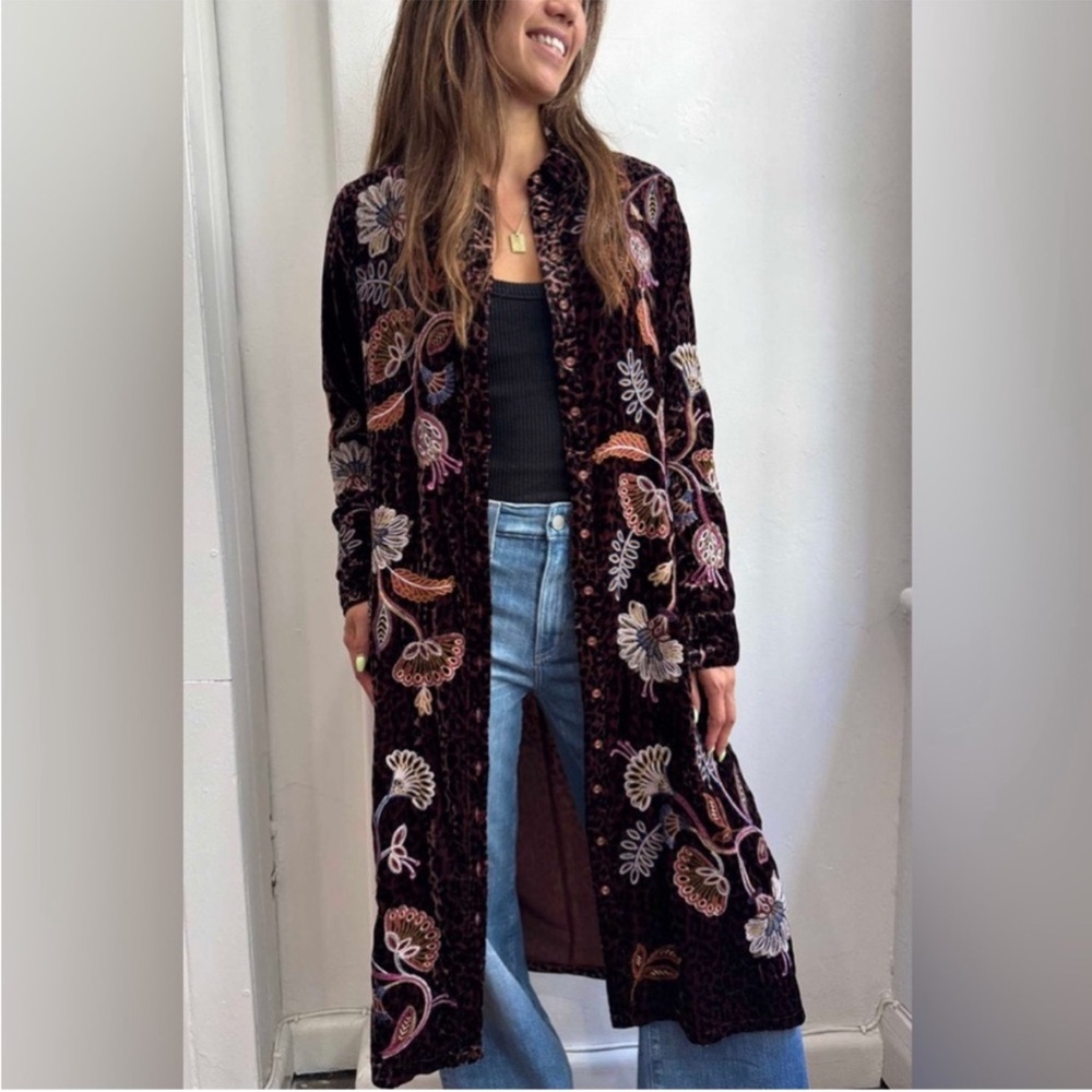 NWT JOHNNY WAS GINEVA VELVET SHIRT DRESS IN MISTY LEOPARD